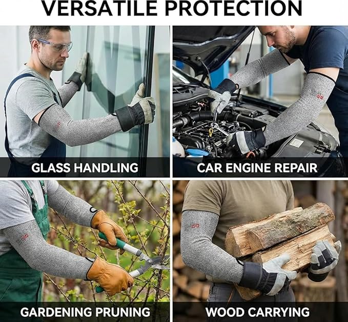 Arm Protectors For Thin Skin And Bruising, Cut Resistant Sleeves For Men Women, A5 Level Farmer Sleeve For Gardening (Grey & Pink, 17.7 In - 2pairs)