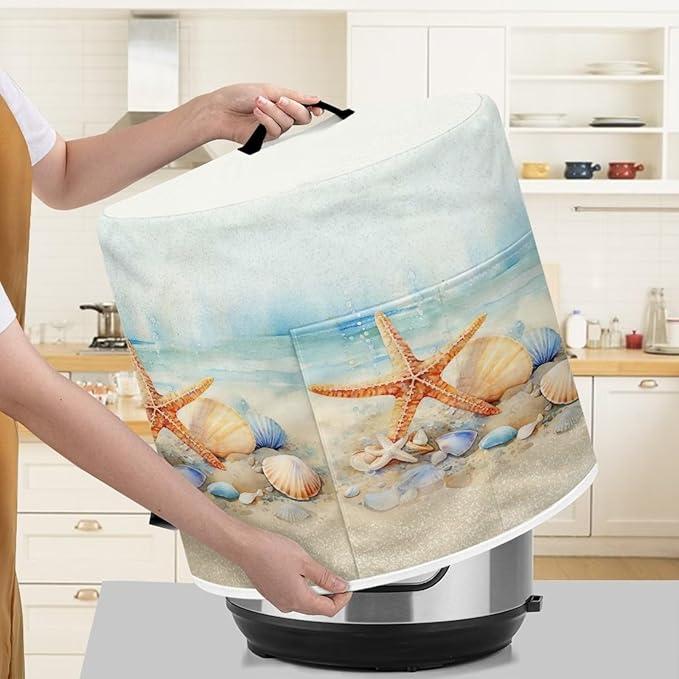 Dust Cover for 8 Quart Pressure Cooker Accessories, Dust Proof Easy to Clean Electric Appliance Cover Air Fryer Accessories with Pocket, Watercolor Starfish Seashell
