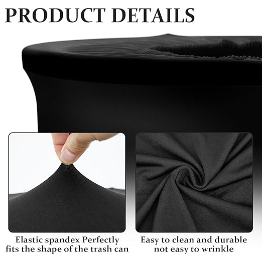 Tanlade 32 Gallon Stretch Trash Can Spandex Cover Outdoor Waste Garbage Can Spandex Covers for Indoor Kitchen Outdoor Round Waste Container Bin, Without Trash Bin(Black,2 Pcs)