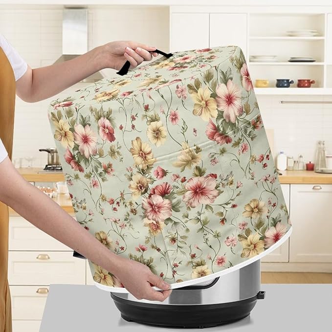 Floral Air Fryer Cover Washable Dust Cover for Kitchen Appliance Accessories for 6 Quart Pressure Cooker Air Fryer Rice Cooker Dust Protection with Storage Pockets