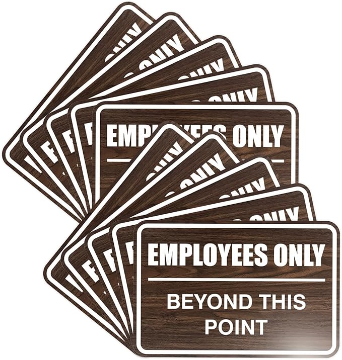 All Quality Classic Framed Employees Only Beyond This Point Wall or Door Sign | Easy to Install Business Signage - Small (Walnut) 10 Pack