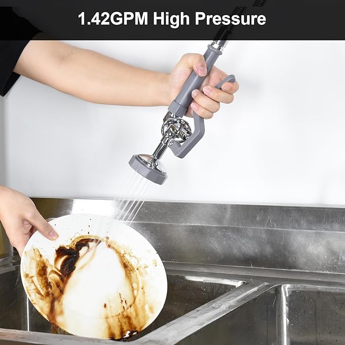 Commercial Sink Sprayer for Kitchen Sink: Akwadu Pre Rinse Spray Valve Head for Commercial Faucets - High Pressure Dish Sprayer Replacement for Restaurant Cleaning (Gray)
