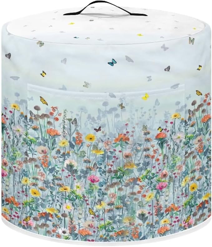 Insulated Pressure Cooker Appliance Cover, Also Fit for Air Fryer and Crock Pot, 6 Qt Dust Cover with Pocket for Spoon/Cooking Utensils/Recipes, for Home Decoration, Flower Butterfly Blue