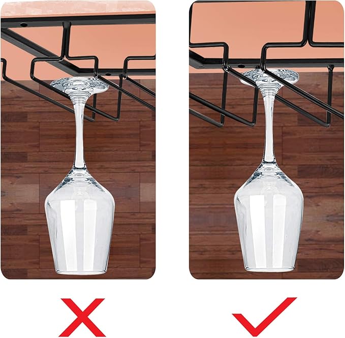 MOCOUM Under Cabinet Stemware Rack, Glass Hanger Rack - Wire Wine Glass Holder Storage Hanger for Cabinet Kitchen Bar (3 Rows)