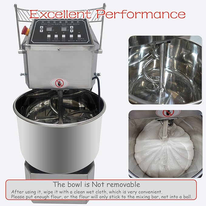 INTSUPERMAI Commercial Dough Mixer Machine 30QT Stand Flour Mixing Machine Electric Food Stand Mixer with Double Action Double Speed Spiral Mixing Time Setting 110V 30L Capacity
