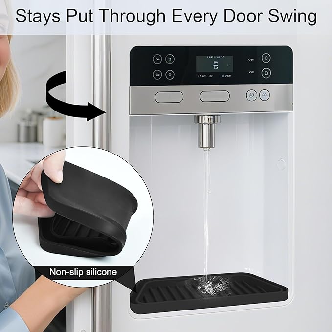 KindGa Refrigerator Drip Catcher Tray,Protector Ice and Water Dispenser Pan,Fridge Spills Water Pad Catch Basin for Drainage (Rectangular,Black)