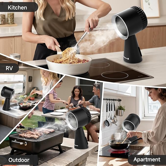 AAOBOSI Portable Range Hood,Desktop Range Hood with Larger Caliber,3 Speed Kitchen Exhaust Fan, Low Noise,Oil Collection Cup,10xAir&Oil Filters,Portable Kitchen Hood for Indoor&Outdoor,RV,Black