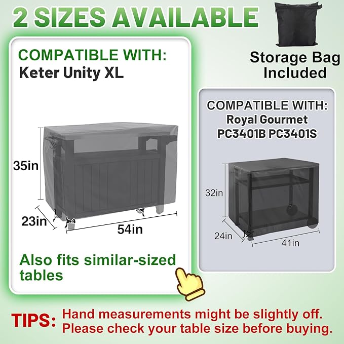 PAMASE Outdoor Dining Grill Cart Cover - 54"L*23"W*35"H, Compatible with Keter Unity XL Portable Cabinet Bar, Heavy Duty Waterproof BBQ Food Prep Table Serving Worktable Metal Movable Station