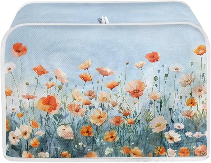 Blue Floral Bread Toaster Oven Dustproof Cover Heat-Resistant Universal Fits Most Standard 2 Slice Toasters Cloth with Fingerprint Protection