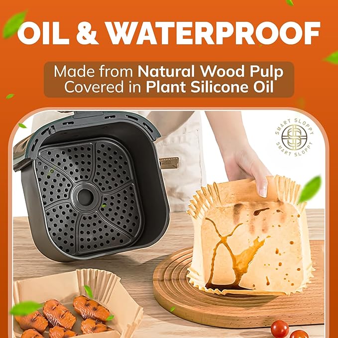 8 inch Square Air Fryer Liners Disposable Parchment Paper Liner Airfryer 5-8 QT Basket inserts Filter Sheets EXTRA THICK 40 GSM - Pack of 125