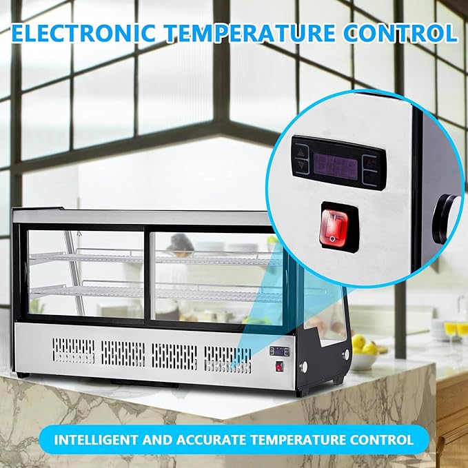 8.1 Cu.Ft Commercial Glass Door Refrigerator | Countertop Display Fridge with LED Lighting for Bakeries, Cafes, Convenience Stores | Energy Efficient, Adjustable Shelves, Auto-Closing Door