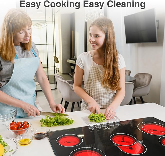 VBGK Electric cooktop 36 inch,240V 8600W 36 inch Induction Cooktop,Built-in and Countertop Electric Stove Top,Knob Control 9 Heating Level Timer & Kid Safety Lock