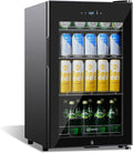 17 Inch Black Beverage Refrigerator Cooler, 96 Cans Mini Fridge with Glass Door&Lock, Beer Fridge for Soda Water or Wine, Drink Refrigerator for Home Office Bar Bedroom