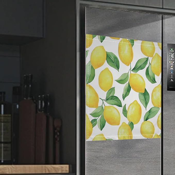 Magnetic Dishwasher Cover,Lemon Reusable Dishwasher Magnetic Cover Green Leaves Decorative Door Covers Panel for Home Kitcen 23" x 26"