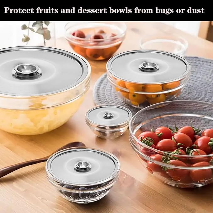 2Pcs Stainless Steel Cover Bowl, 5.5in Small Universal Lid for Pots Universal Lid Reusable Mini Pan Lid Bowl Covers with Handle for Pot and Pans, 14cm