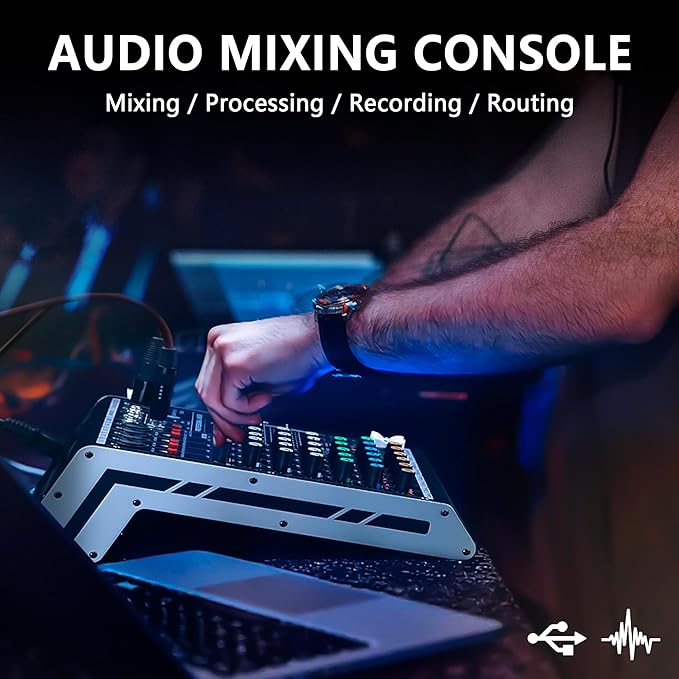 4 Channel Audio Mixer, 99 DSP Sound Board Console with 48V Phantom Power, Professional DJ Mixer for Podcasting, Streaming, Studio Recording (SMX4)