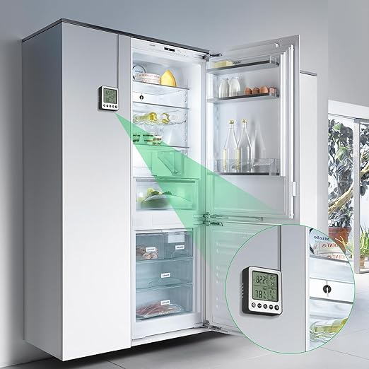 Digital Refrigerator Freezer Fridge Thermometer with Extra Sensor Digital Hygrometer max and min Before 24 Hours and All time Remember Reptile Tank Thermometer Hygrometer White zz20