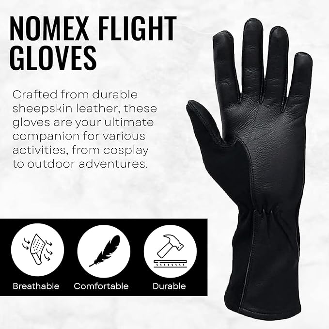Nomex Flight Gloves, Leather Work Gloves for Men, Soft Durable Sheep Skin Leather Driving, Flying, Gardening Hunting Gloves