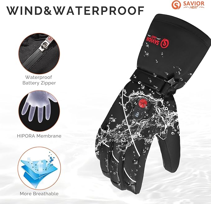 SAVIOR HEAT Heated Gloves for Men Women, Rechargeable Electric Heated Leather Skiing and Snowboarding Gloves