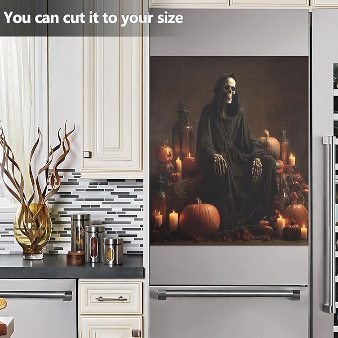 Halloween Pumpkins Skull Black Dishwasher Magnet Cover Front Door Magnetic Dishwasher Cover Decorative Refrigerator Magnet Covers Fridge Panel Decal for Kitchen Home, 23" x 26"