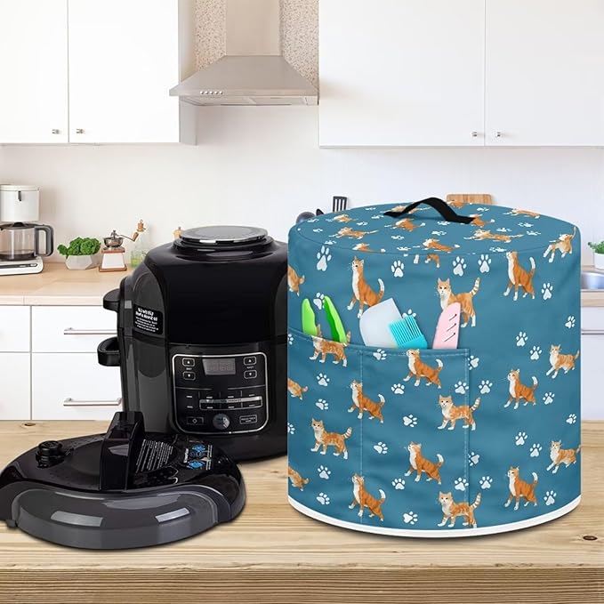 Pressure Cooker Cover for Women,Orange Cat Insulated Rice Cooker Cover with Easy to Clean Lining Waterproof Dust Cover with Pockets for Instant Pot 6 Quart Appliance Cover