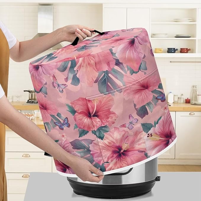 TODIYADDU Exquisite Floral Pressure Cooker Cover with Handle Fashion Kitchen Appliance Dust Covers for Portable Air Fryer Dust Cover Round Protective Cover Bag Trendy Home Decor
