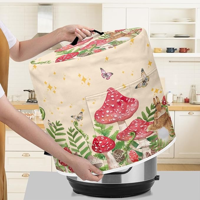 Xoenoiee Rabbit Mushroom Butterfly Pattern Pressure Cooker Cover for 6 qt Instant Pot, Kitchen Appliance Dust Cover with Pockets for Rice Cooker Air Fryer Slow Cooker