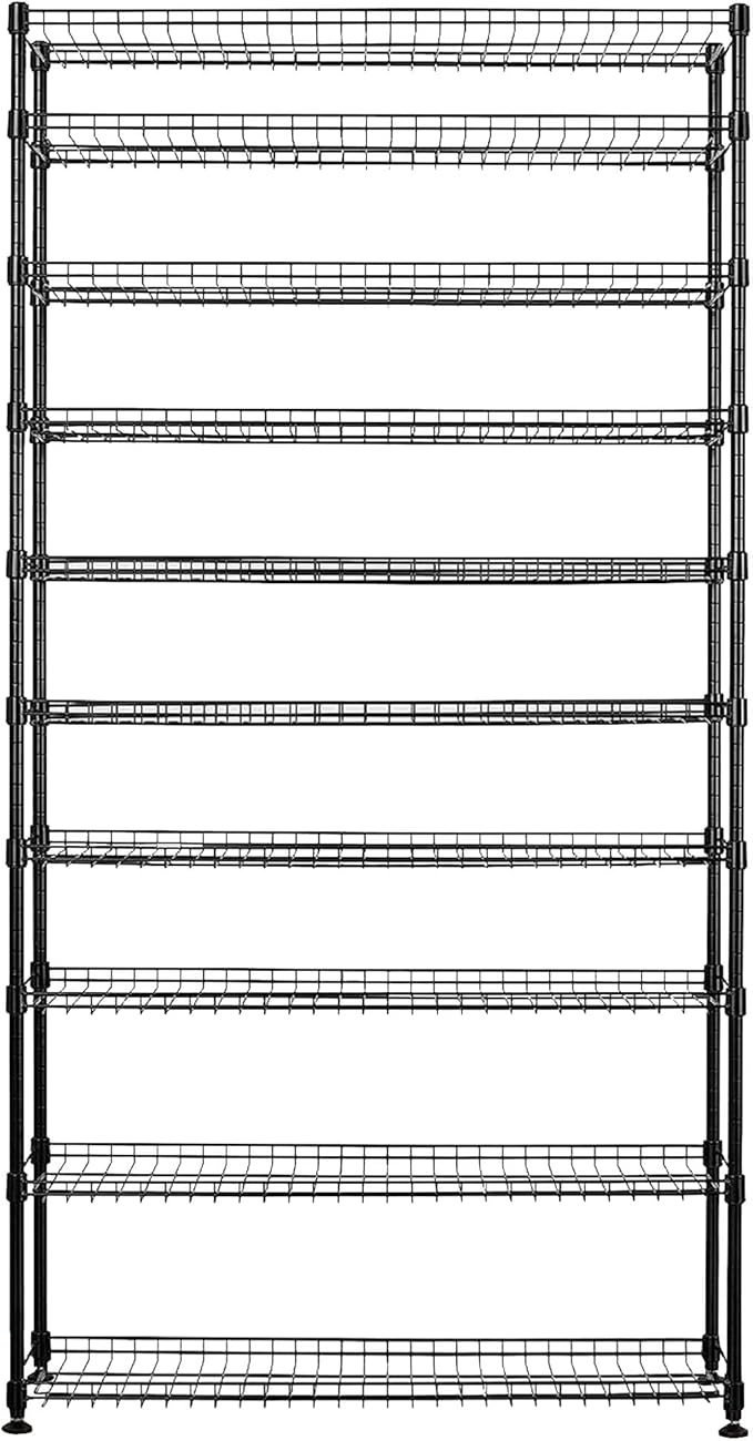 SafeRacks 10-Tier Shoe Rack - Black, Large Shoe Storage Organizer, 60 Pair, Heavy Duty Shoe Stand with Vertical Free Standing Shoe Shelf, Perfect for Entryway, Closet, Garage, & Bedroom Storage