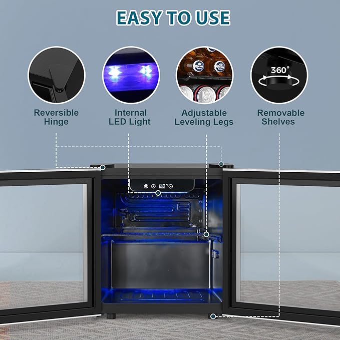 48 Can Beverage Refrigerator,12 Bottle Wine Cooler with Seamless Stainless Steel & Glass Door, Digital Temperature Display, Countertop Mini Fridge for Soda, Wine or Beer, Silver