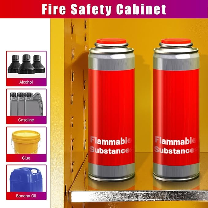 Flammable Storage Cabinet 16 Gallon, Explosion Proof Yellow All-Welded Steel Body Chemical Safety Cabinet, 3-Point Locking System Adjustable Shelf for Warehouses, Industrial Use, Home & Commercial