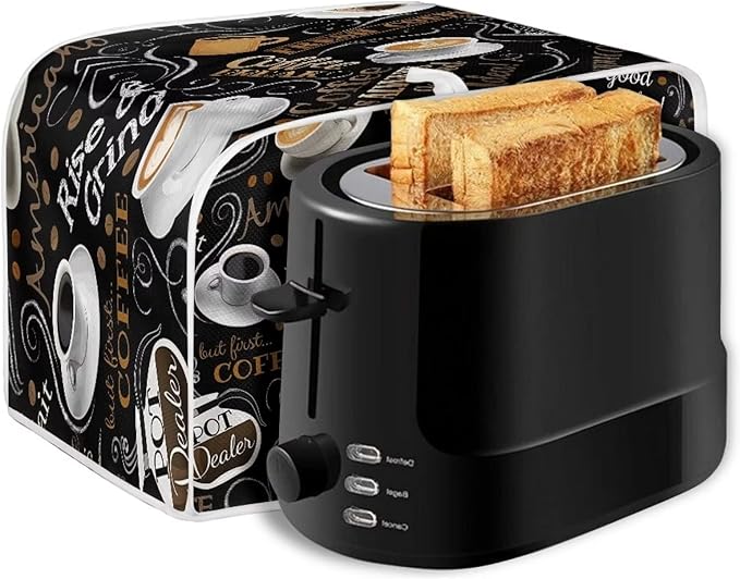 UNICEU Quilted Coffee Pattern Toaster Cover - Fits Most Standard 4 Slice Toasters