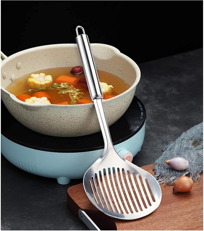 Tenta tenta kitchen Solid Stainless Steel Spider Strainer Skimmer Ladle for Cooking and Frying, Kitchen Utensils Wire Strainer Pasta Strainer Spoon Hot Pot Fat Skimmer Spoon Set of 3