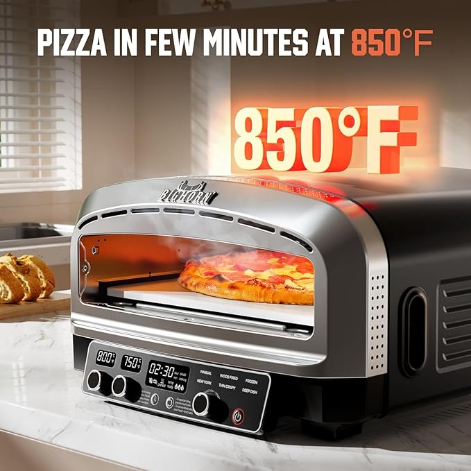 BIG HORN OUTDOORS Pizza Oven Indoor, 14 Inch Electric Countertop Pizza Oven with 6 Preset Modes, Perfect Pizza Maker Machine for Home, Pizza Cooker with Pizza Stone and Pizza Peel, Stainless Steel