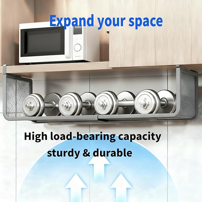 Expandable Hanging Storage Racks for Kitchen Cabinet ，Pantry & Cupboard Under Shelf Basket Organizer (Black)