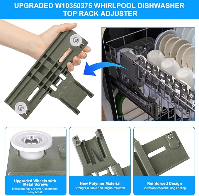 [13 Pack] Upgraded W10350375 Dishwasher Top Rack Parts and W10195372 W10195373 Adjuster Housing for Whirlpool Kenmore Dishwasher Parts WDT730PAHZ0 WDTA50SAHZ0 WDT750SAHZ0 WDT970SAHZ0 Upper Rack Parts
