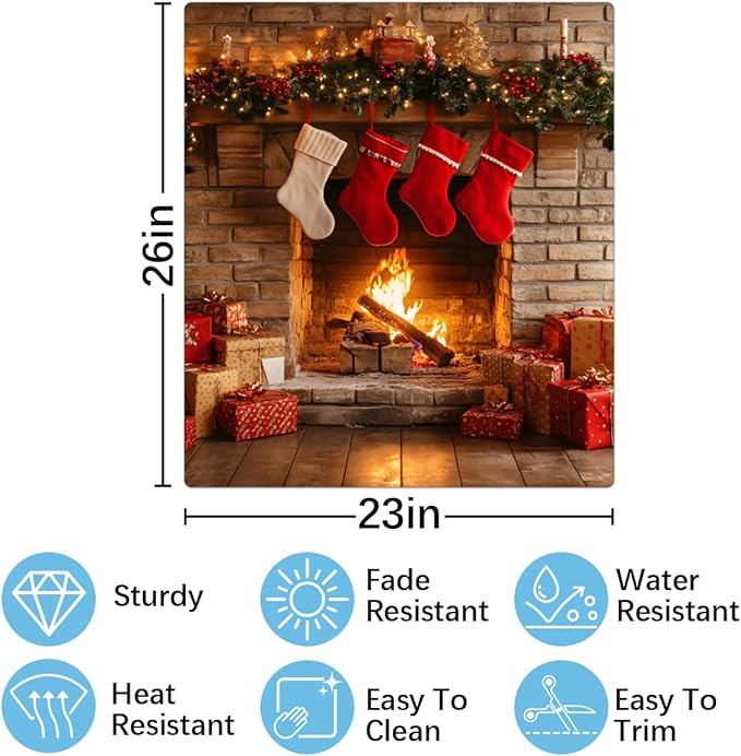 Christmas Fireplace Dishwasher Magnet Cover for The Front Dishwasher Door Cover Panel Decals Magnetic Refrigerator Cover for Kitchen Farmhouse Home Decor（23 X 26 in）