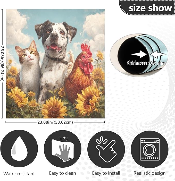 Blue Dog Cat Sunflower Dishwasher Magnet Cover for Front Panel Magnetic Dishwasher Cover Decorative Refrigerator Magnet Covers Dishwashers Magnetic Sticker for Kitchen Decor, 23" x 26"