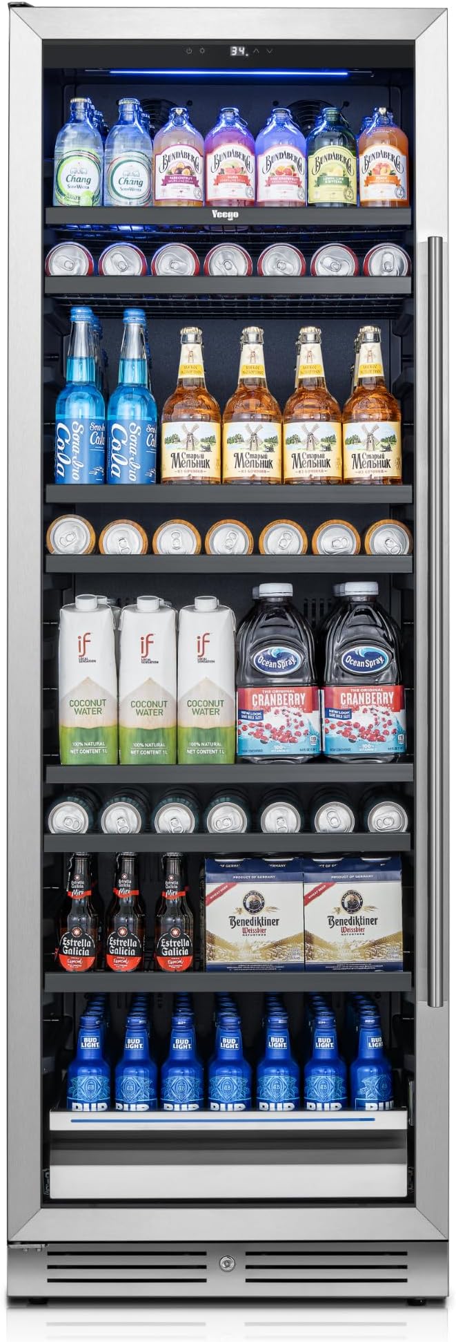 Beverage Refrigerator 24 inch -378 Cans Capacity Beverage Cooler, Upgraded Beverage Refrigerator Freestanding or Built-In, Drink Cooler for Soda, Water, Beer or Wine - For Kitchen, Bar or Office