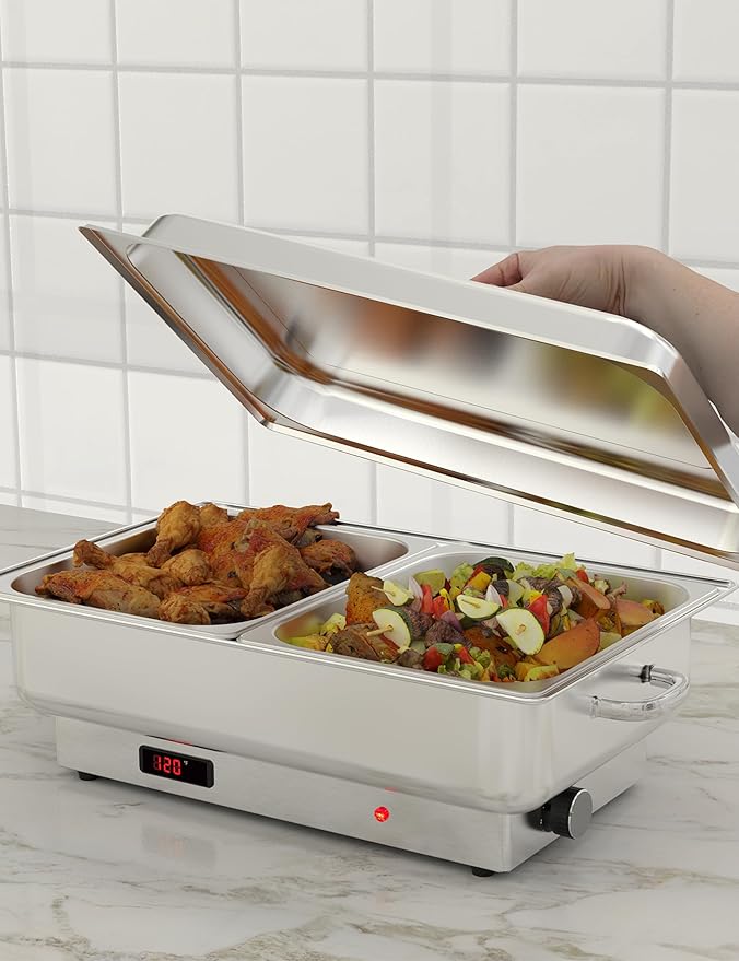 2 Pack Electric Chafing Dish Buffet Set, 2 x 4.5QT Food Servers and Warmers, Stainless Steel Commercial Food Warmers with Temperature Control Display for Weddings, Parties and Festivals