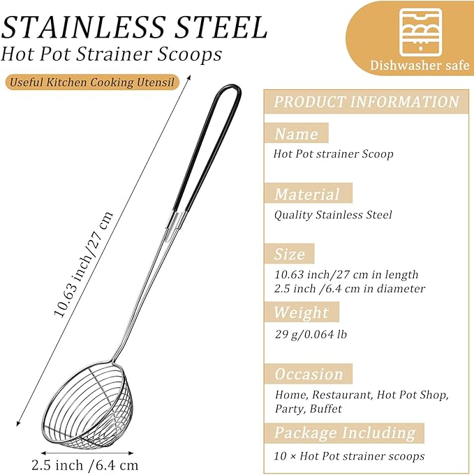 Geiserailie 4 Pieces 6 Pieces Hot Pot Kit Strainer Scoops Stainless Steel 2.5 Inch Mini Spider Strainer Skimmer Pasta Mesh Spoon Asian Skimmer Spoon Ladle with Handle for Home (Black)