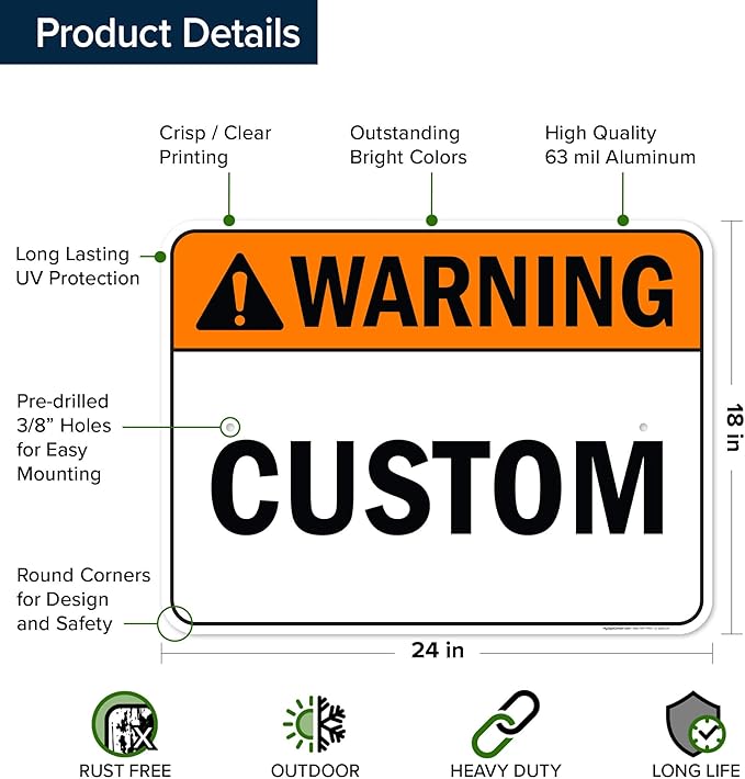 Custom warning Sign, Ansi Sign, Osha Compliant, 18x24 Inches, Rust Free .063 Aluminum, Fade Resistant, Made in USA by My Sign Center