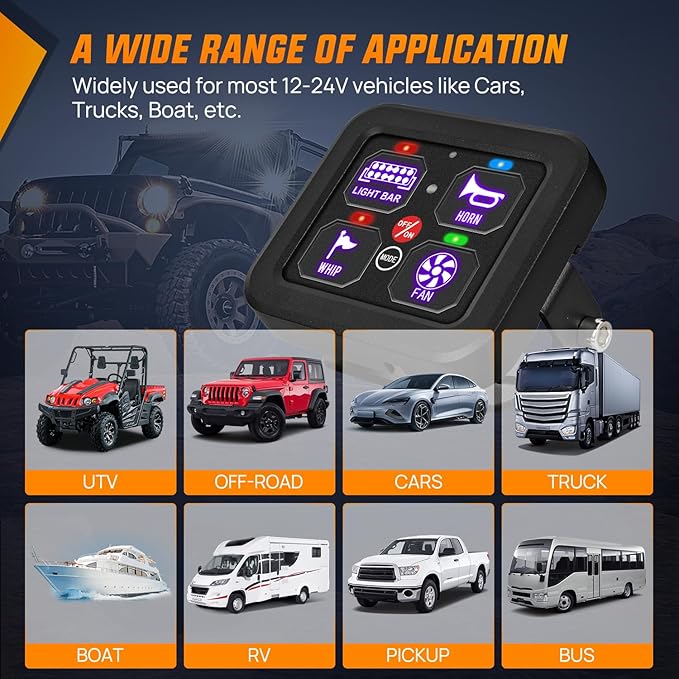 Nilight 4 Gang Switch Panel 12V 24V Universal Circuit Control Relay System with RGB Backlight Fuse Wiring Harness Automatic Dimmable ON Off LED Pod for Car Pickup Truck Camper SUV