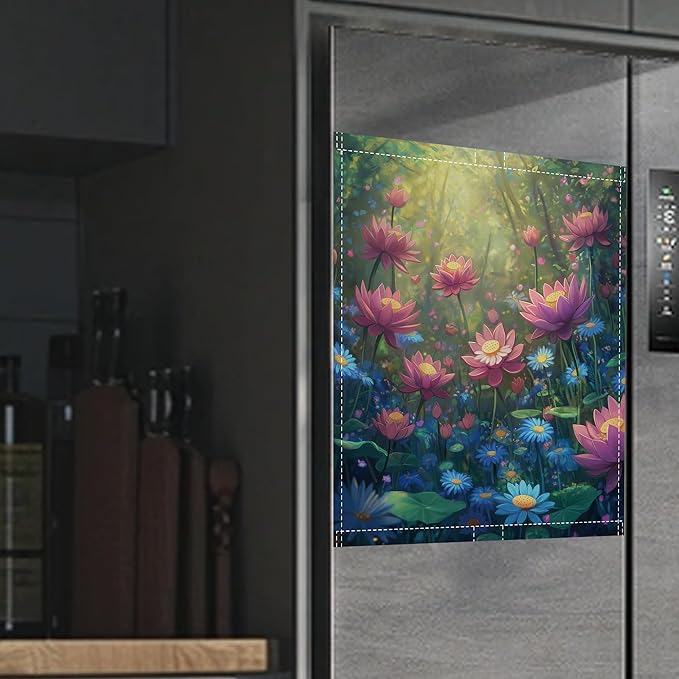 Fantasy Garden Dishwasher Magnet Cover,Colorful Flowers Kitchen Decor Waterproof Refrigerator Magnet Appliance Cover Protector,23Wx26H Inches