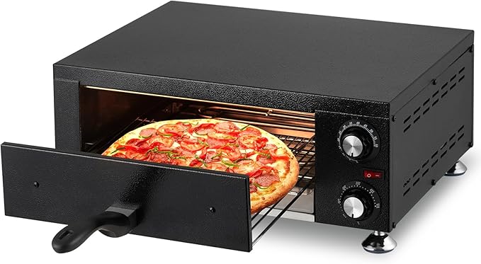 Electric Pizza Oven 12 inch Countertop Pizza Oven, Commercial Pizza Maker Machine with Timing & Temp Control, Stainless Steel Pizza Cooker for Restaurant Home, 1100W 110V Black