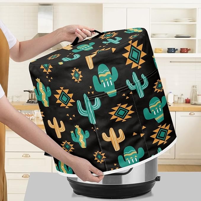 Western Cactus Print Round Pressure Cooker Cover 8 qt,Boho Kitchen Appliance Dust Cover for Round Pressure Cooker Rice Cooker,Air Fryer Cover,Toaster Cover,Oven Cover