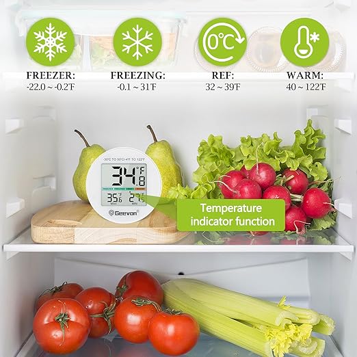 Geevon Small Digital Refrigerator Thermometer 5 Pack, IP65 Waterproof Commercial and Home Use, Max/Min Record Function with LCD Screen, Stand and Magnetic Back, for Fridge, Freezer Scenarios