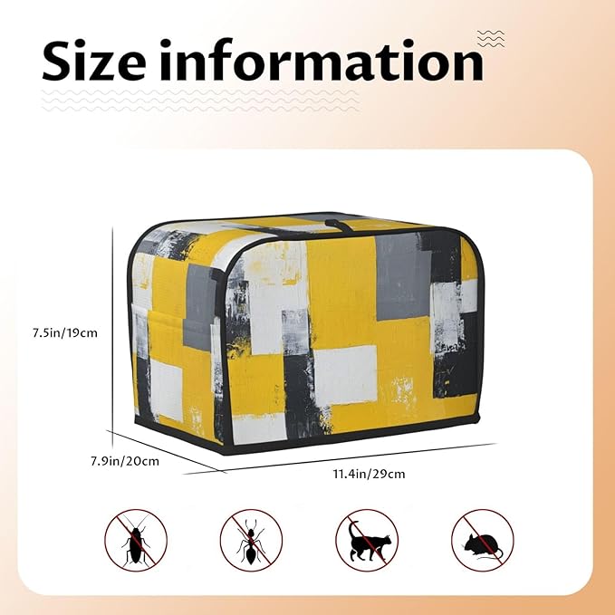 2 Slice Toaster Cover for Kitchen Yellow White Modern Art Waterproof and Dustproof Toaster Dust Cover with Side Pockets Decorative Universal Cover for Wide Slot Toasters and Small Appliances