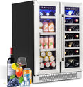 24 Inch Wine and Beverage Refrigerator, Dual Zone Wine and Drink Fridge with Glass Door&Lock for 20 Bottles and 60 Cans, Under Counter Wine Cooler Refrigerator Built-in Counter or Freestanding