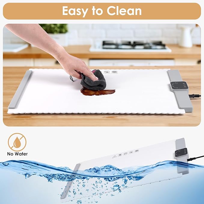 Food Warming Mat - 5 Temperature Settings, 4-Hour Timer, Child Lock, Flexible Silicone, Easy Clean, Multi-Use, Perfect for Home, Parties, and Picnics