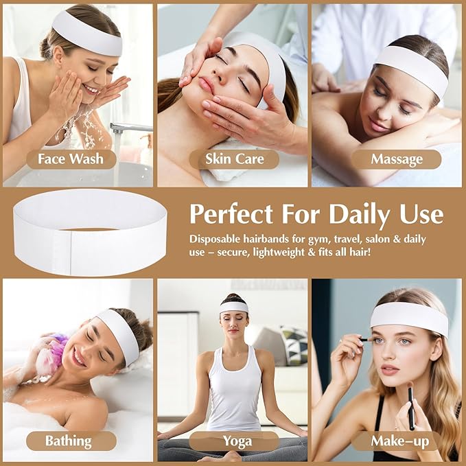 200 PCS Disposable Hairband for Women, Non-woven Fabric Spa Headband for Makeup, Travel, Securing Hair during Facial